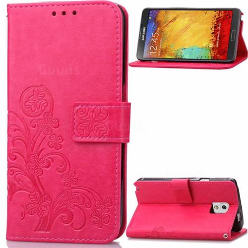 Embossing Imprint Four-Leaf Clover Leather Wallet Case for Samsung Galaxy Note 3 - Rose