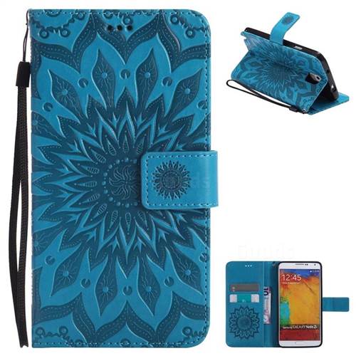 Embossing Sunflower Leather Wallet Case for Samsung Galaxy Note 3 N900 - Blue