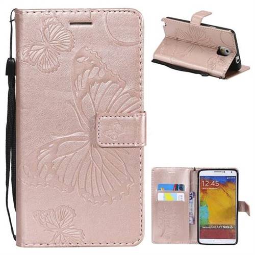 Embossing 3D Butterfly Leather Wallet Case for Samsung Galaxy Note 3 N900 - Rose Gold