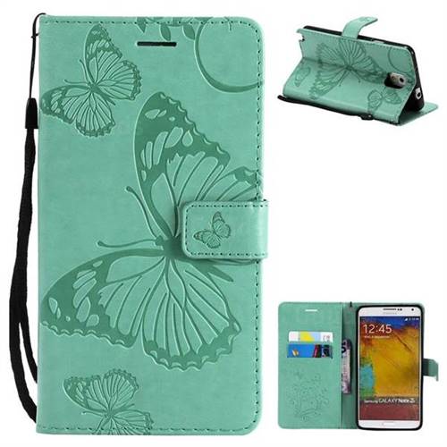 Embossing 3D Butterfly Leather Wallet Case for Samsung Galaxy Note 3 N900 - Green