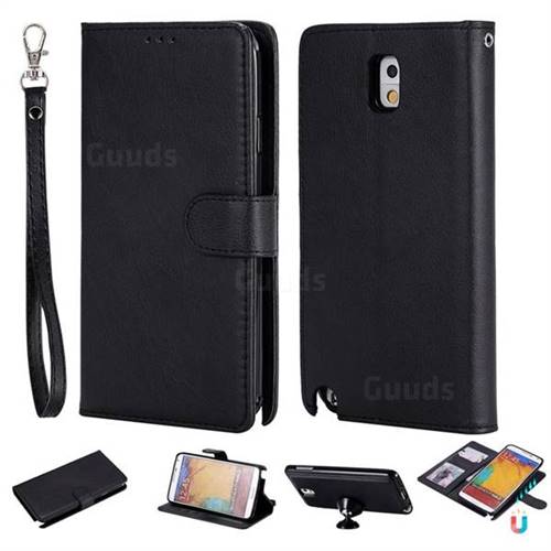 Retro Greek Detachable Magnetic PU Leather Wallet Phone Case for Samsung Galaxy Note 3 N900 - Black