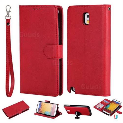 Retro Greek Detachable Magnetic PU Leather Wallet Phone Case for Samsung Galaxy Note 3 N900 - Red