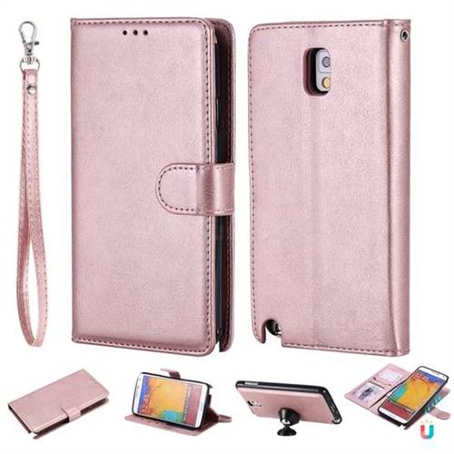 Retro Greek Detachable Magnetic PU Leather Wallet Phone Case for Samsung Galaxy Note 3 N900 - Rose Gold