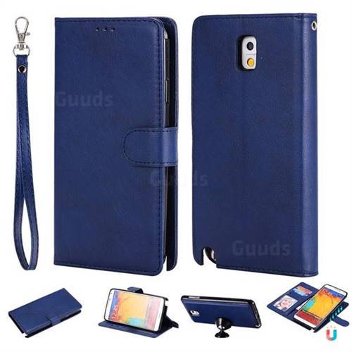 Retro Greek Detachable Magnetic PU Leather Wallet Phone Case for Samsung Galaxy Note 3 N900 - Blue