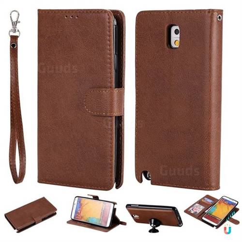 Retro Greek Detachable Magnetic PU Leather Wallet Phone Case for Samsung Galaxy Note 3 N900 - Brown