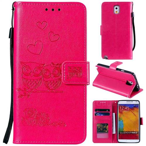 Embossing Owl Couple Flower Leather Wallet Case for Samsung Galaxy Note 3 N900 - Red