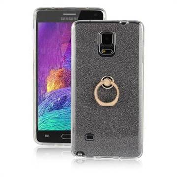 Luxury Soft TPU Glitter Back Ring Cover with 360 Rotate Finger Holder Buckle for Samsung Galaxy Note 4 - Black