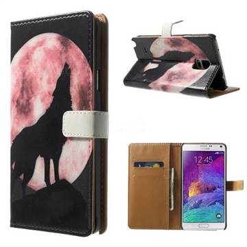 Moon Wolf Leather Wallet Case for Samsung Galaxy Note 4 N910