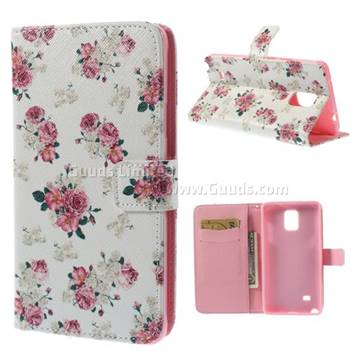 Beautiful Rose Pattern Stand PU Leather Case for Samsung Galaxy Note 4 N910