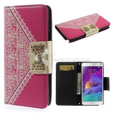 Lace Wallet Leather Case for Samsung Galaxy Note 4 N910 with Bowknot - Rose
