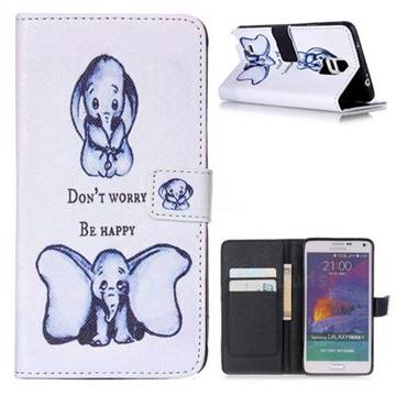 Be Happy Elephant Leather Wallet Case for Samsung Galaxy Note 4 N910
