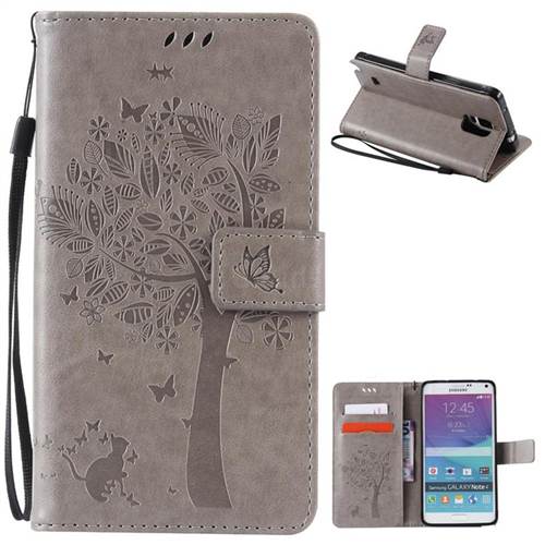 Embossing Butterfly Tree Leather Wallet Case for Samsung Galaxy Note 4 N910 - Grey
