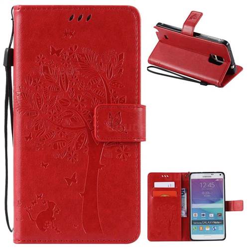 Embossing Butterfly Tree Leather Wallet Case for Samsung Galaxy Note 4 N910 - Red
