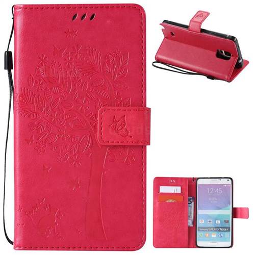 Embossing Butterfly Tree Leather Wallet Case for Samsung Galaxy Note 4 N910 - Rose