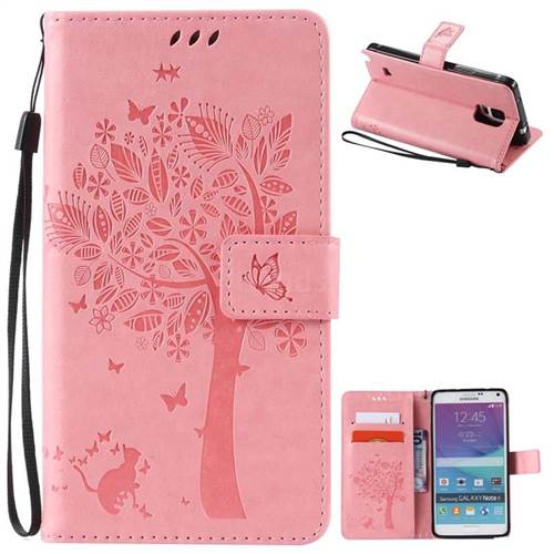 Embossing Butterfly Tree Leather Wallet Case for Samsung Galaxy Note 4 N910 - Pink