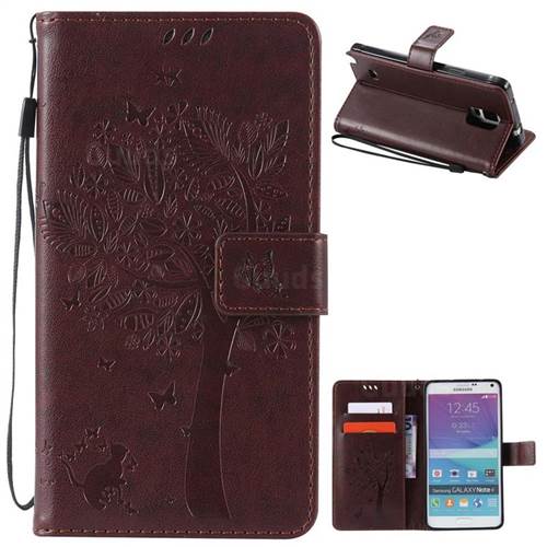 Embossing Butterfly Tree Leather Wallet Case for Samsung Galaxy Note 4 N910 - Coffee