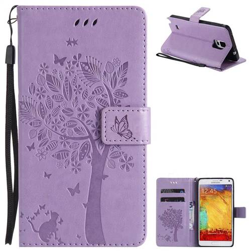 Embossing Butterfly Tree Leather Wallet Case for Samsung Galaxy Note4 - Violet