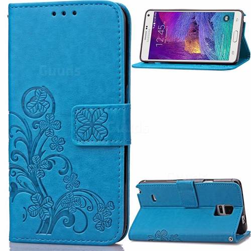 Embossing Imprint Four-Leaf Clover Leather Wallet Case for Samsung Galaxy Note 4 - Blue