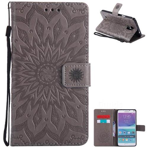 Embossing Sunflower Leather Wallet Case for Samsung Galaxy Note4 - Gray