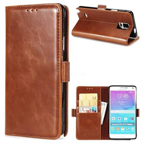 Luxury Crazy Horse PU Leather Wallet Case for Samsung Galaxy Note4 - Brown
