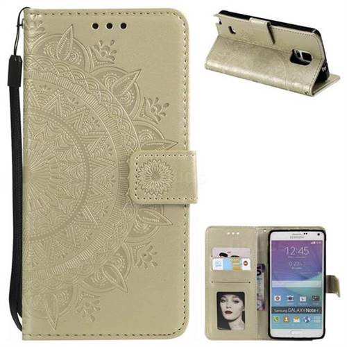 Intricate Embossing Datura Leather Wallet Case for Samsung Galaxy Note 4 - Golden