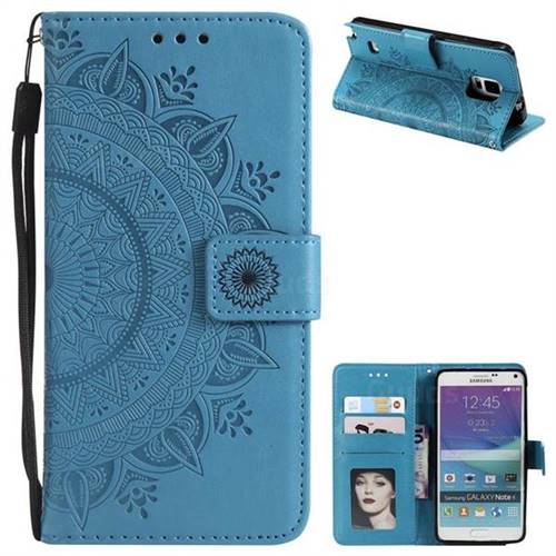 Intricate Embossing Datura Leather Wallet Case for Samsung Galaxy Note 4 - Blue