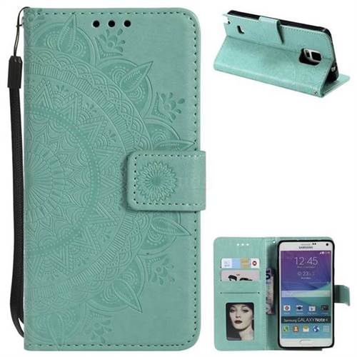 Intricate Embossing Datura Leather Wallet Case for Samsung Galaxy Note 4 - Mint Green