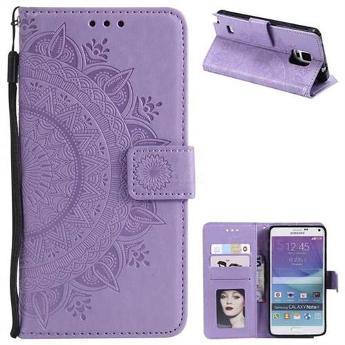 Intricate Embossing Datura Leather Wallet Case for Samsung Galaxy Note 4 - Purple