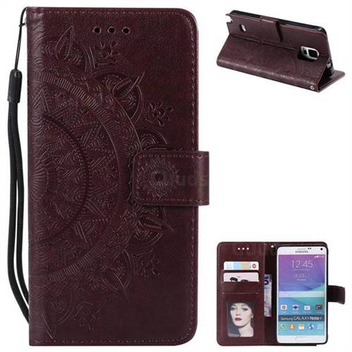 Intricate Embossing Datura Leather Wallet Case for Samsung Galaxy Note 4 - Brown