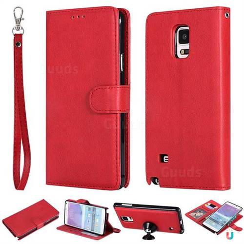 Retro Greek Detachable Magnetic PU Leather Wallet Phone Case for Samsung Galaxy Note 4 - Red