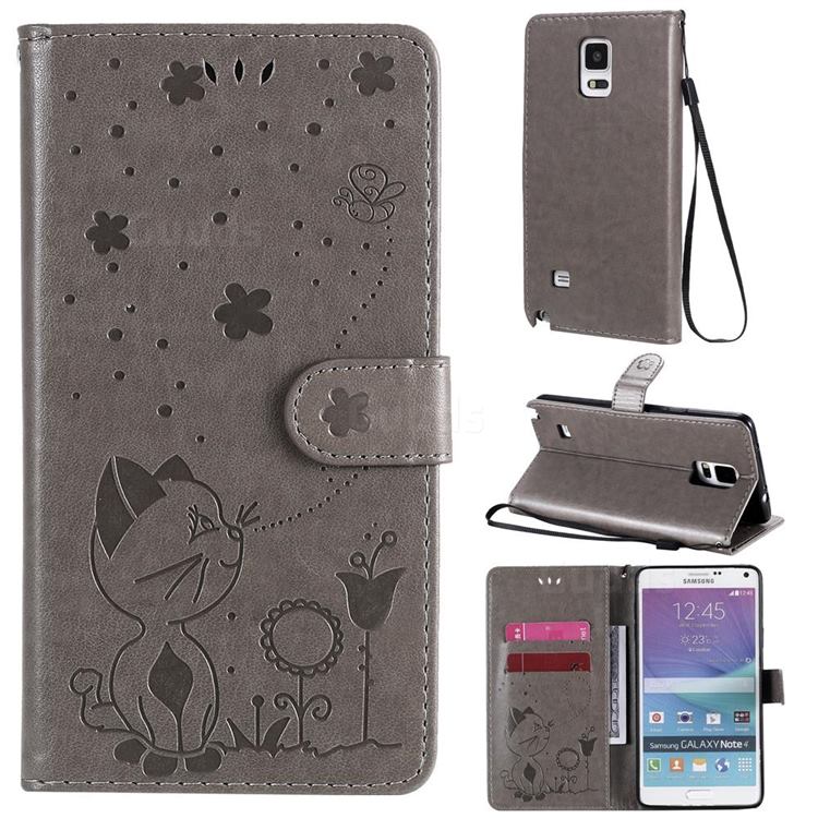 Embossing Bee and Cat Leather Wallet Case for Samsung Galaxy Note 4 - Gray