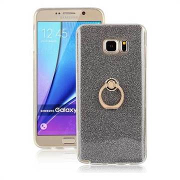 Luxury Soft TPU Glitter Back Ring Cover with 360 Rotate Finger Holder Buckle for Samsung Galaxy Note 5 - Black
