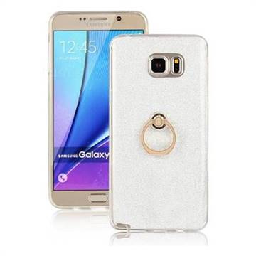 Luxury Soft TPU Glitter Back Ring Cover with 360 Rotate Finger Holder Buckle for Samsung Galaxy Note 5 - White