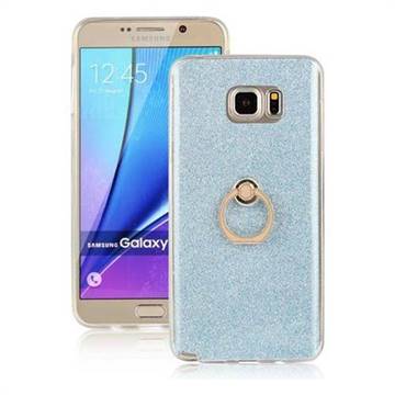 Luxury Soft TPU Glitter Back Ring Cover with 360 Rotate Finger Holder Buckle for Samsung Galaxy Note 5 - Blue