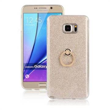 Luxury Soft TPU Glitter Back Ring Cover with 360 Rotate Finger Holder Buckle for Samsung Galaxy Note 5 - Golden