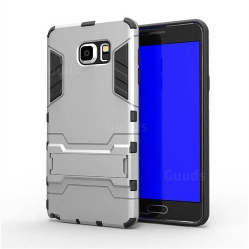 Armor Premium Tactical Grip Kickstand Shockproof Dual Layer Rugged Hard Cover for Samsung Galaxy Note 5 - Silver