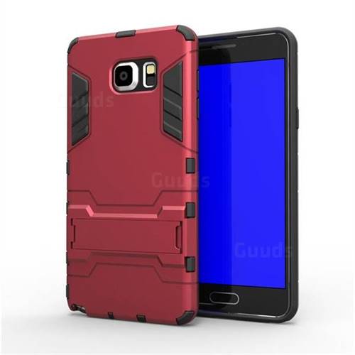 Armor Premium Tactical Grip Kickstand Shockproof Dual Layer Rugged Hard Cover for Samsung Galaxy Note 5 - Wine Red