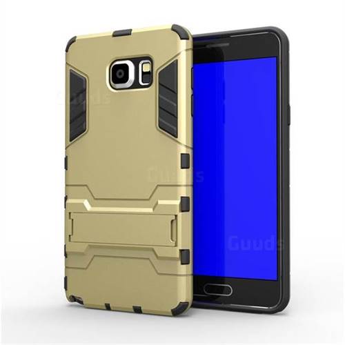 Armor Premium Tactical Grip Kickstand Shockproof Dual Layer Rugged Hard Cover for Samsung Galaxy Note 5 - Golden