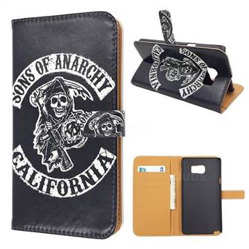 Black Skull Leather Wallet Case for Samsung Galaxy Note 5