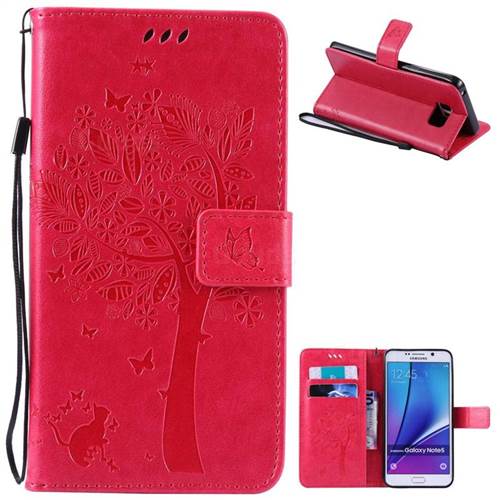 Embossing Butterfly Tree Leather Wallet Case for Samsung Galaxy Note 5 N920 - Rose