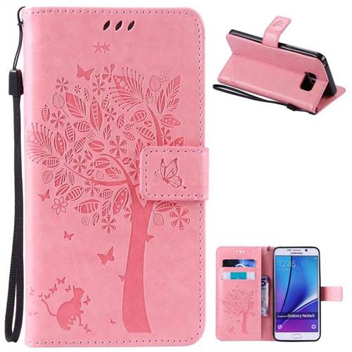 Embossing Butterfly Tree Leather Wallet Case for Samsung Galaxy Note 5 N920 - Pink