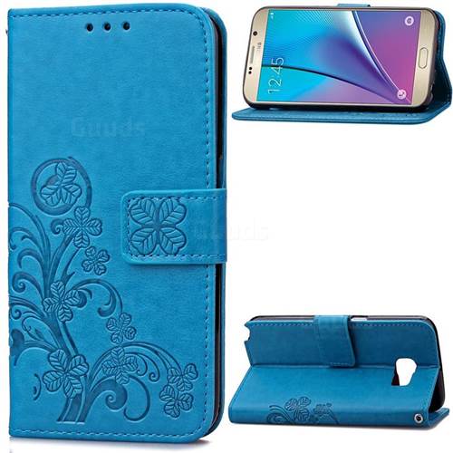 Embossing Imprint Four-Leaf Clover Leather Wallet Case for Samsung Galaxy Note 5 - Blue