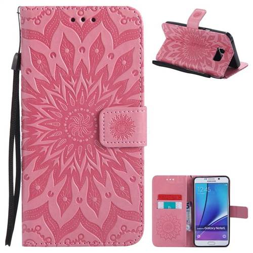 Embossing Sunflower Leather Wallet Case for Samsung Galaxy Note 5 - Pink