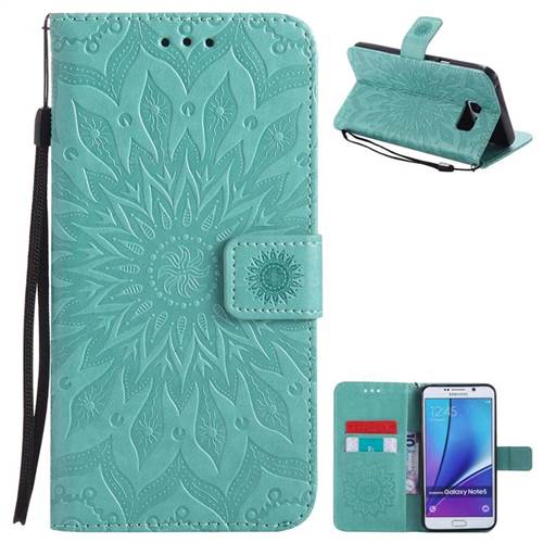 Embossing Sunflower Leather Wallet Case for Samsung Galaxy Note 5 - Green