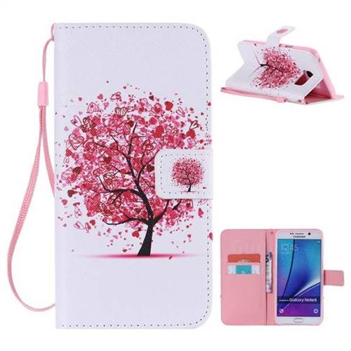 Colored Red Tree PU Leather Wallet Case for Samsung Galaxy Note 5
