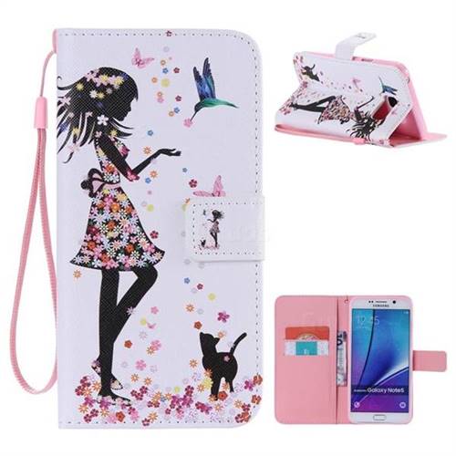 Petals and Cats PU Leather Wallet Case for Samsung Galaxy Note 5