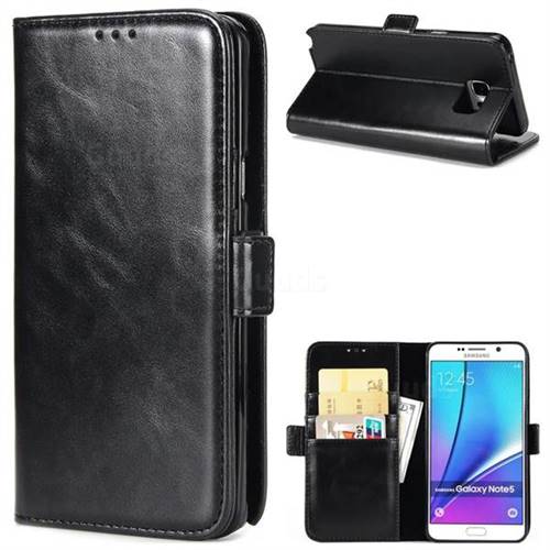 Luxury Crazy Horse PU Leather Wallet Case for Samsung Galaxy Note 5 - Black
