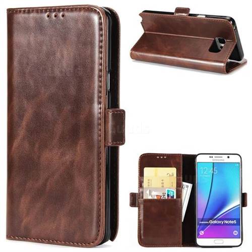 Luxury Crazy Horse PU Leather Wallet Case for Samsung Galaxy Note 5 - Coffee