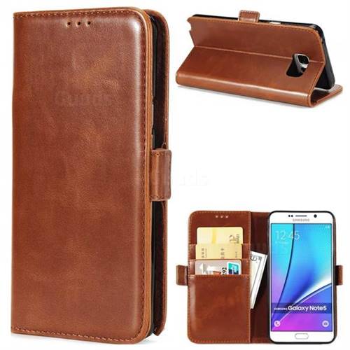 Luxury Crazy Horse PU Leather Wallet Case for Samsung Galaxy Note 5 - Brown