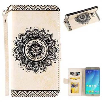 Embossed Datura Flower PU Leather Wallet Case for Samsung Galaxy Note 5 - White